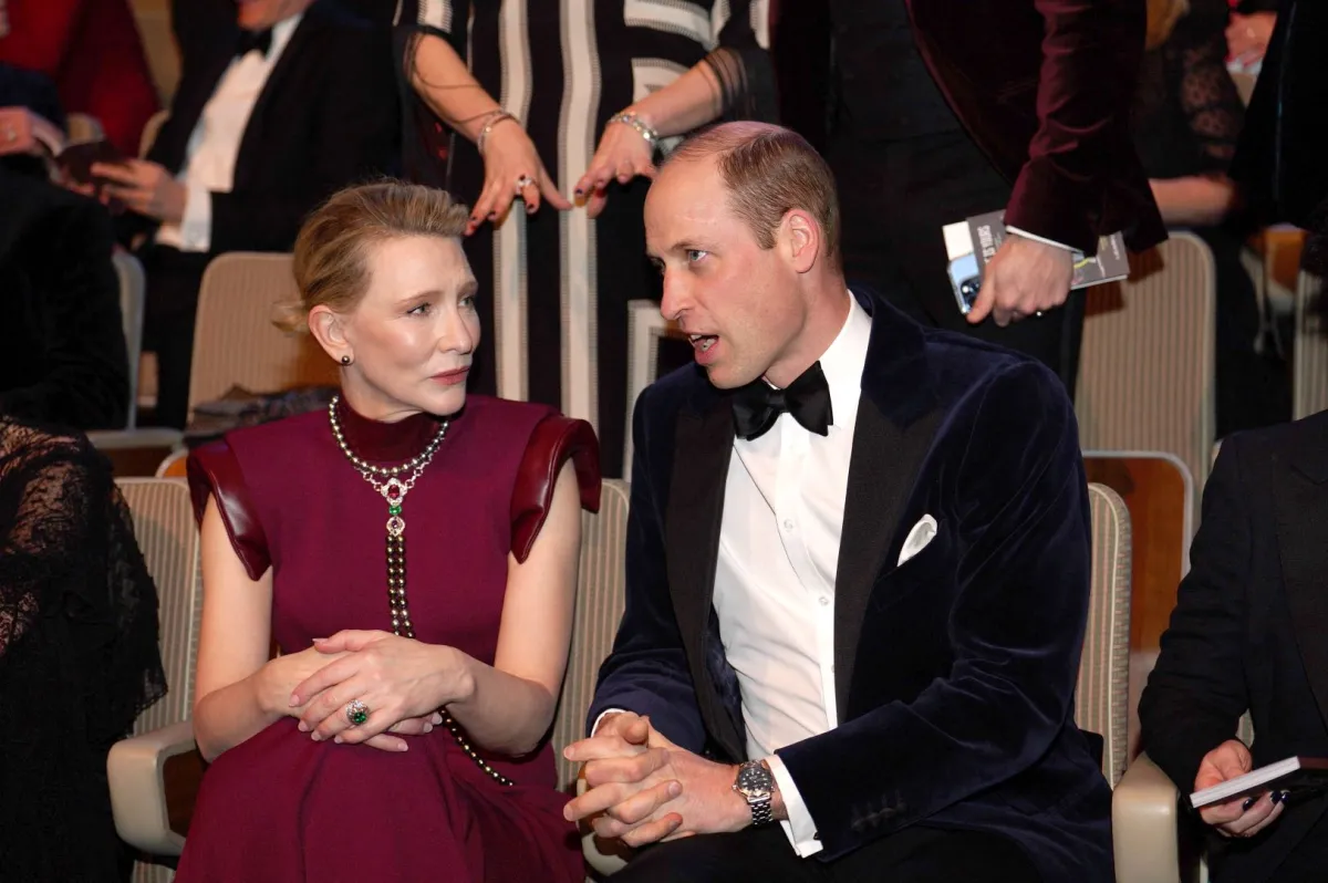 الأمير ويليام وكيت بلانشيت في قاعة المهرجانات الملكية ( Prince William speaks with US-Australian actress Cate Blanchett at the Royal Festival Hall)