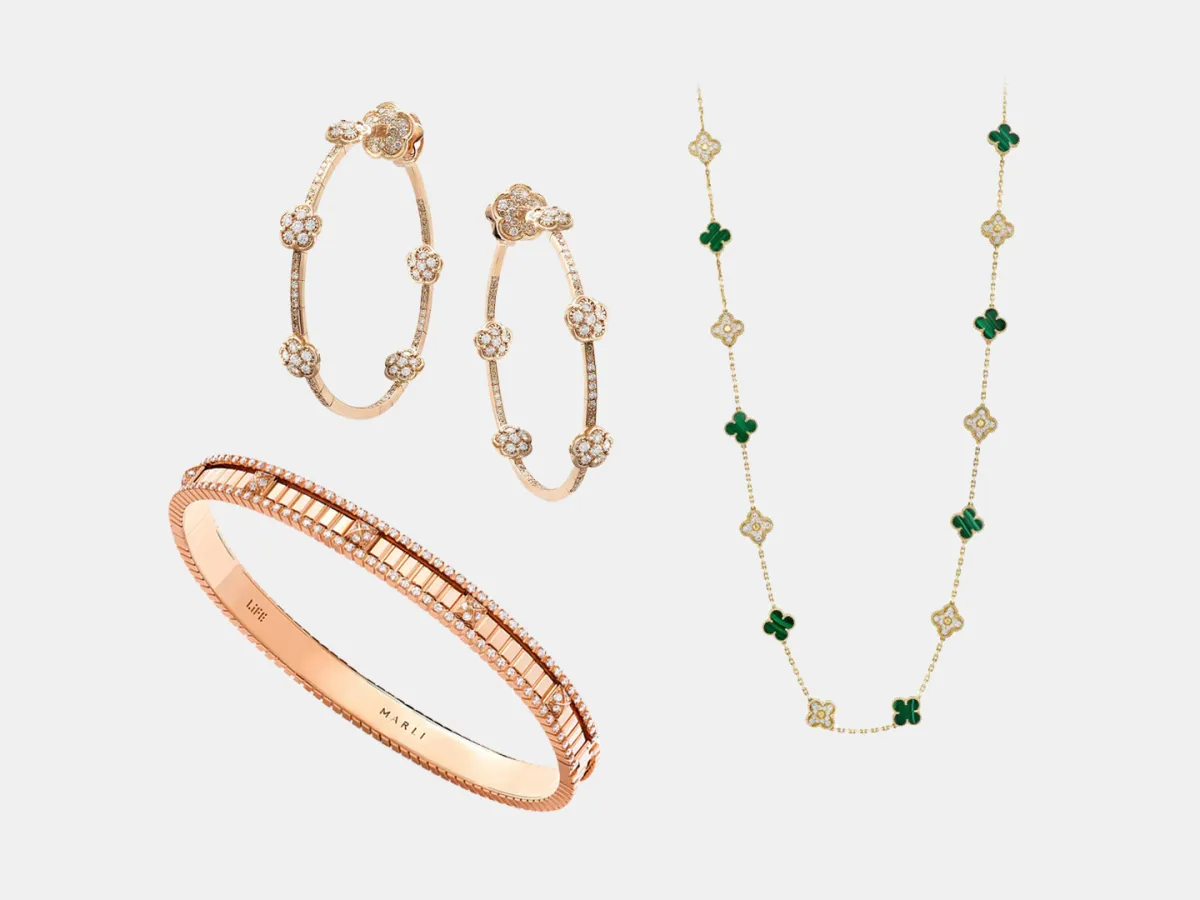 مجوهرات ذهب وردي مرصوفة بالأحجار والألماس