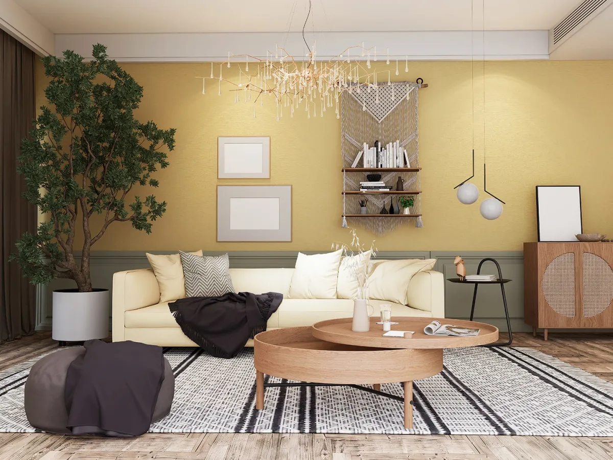 ديكورات غرفة المعيشة موحية بالربيع