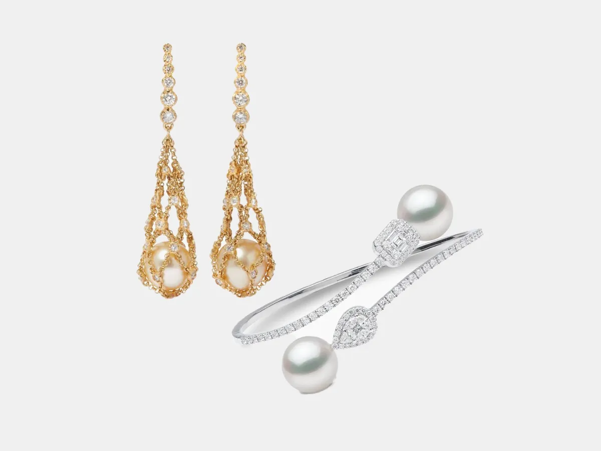 مجوهرات ذهب مرصوفة بأحجار اللؤلؤ