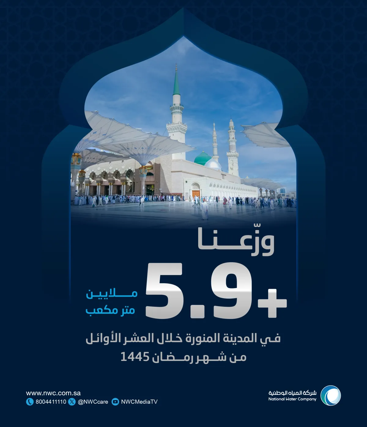 المياه الوطنية تضخ 5.9 مليون متر مكعب للمدينة المنورة خلال العشر الأولى من رمضان