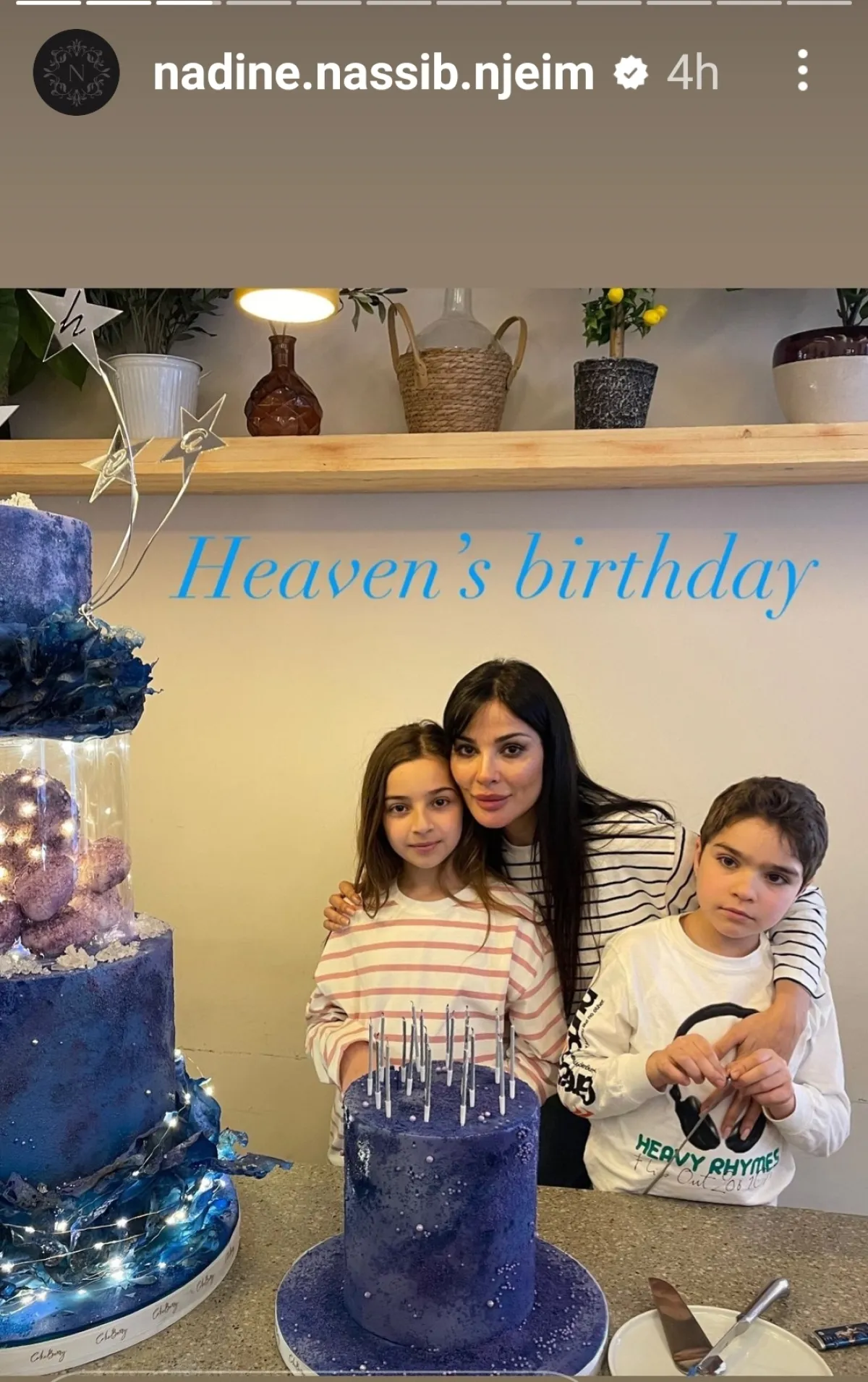 نادين نجيم وولداها هافن وجيوفاني- الصورة من ستوري حساب نادين نجيم على إنستغرام