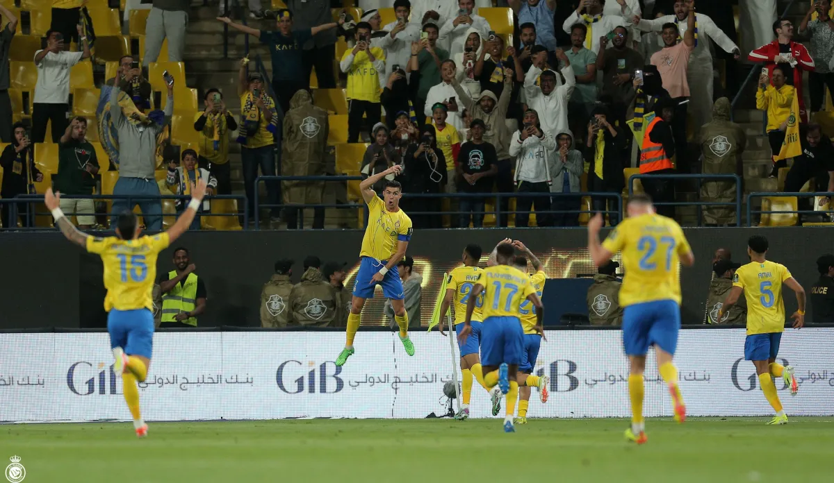 النصر يحتفي بفوزه على الخليج. الصورة من الحساب الرسمي للنصر على منصة x