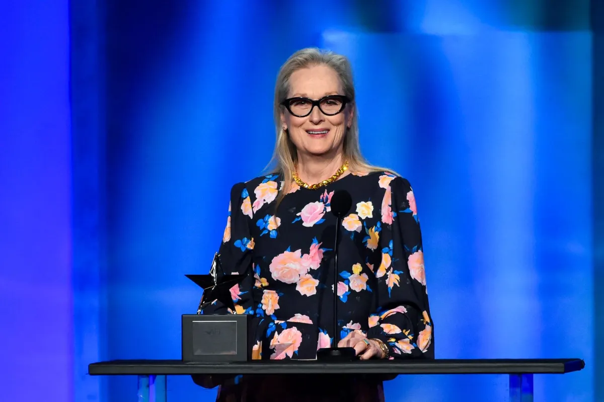 ميريل ستريب خلال حفل توزيع جوائز AFI Lifetime Achievement Awards التاسع والأربعين في هوليوود، كاليفورنيا (Meryl Streep during the 49th AFI Lifetime Achievement Award Gala in Hollywood, California). مصدر الصورة: Alberto E. Rodriguez/Getty Images/AFP
