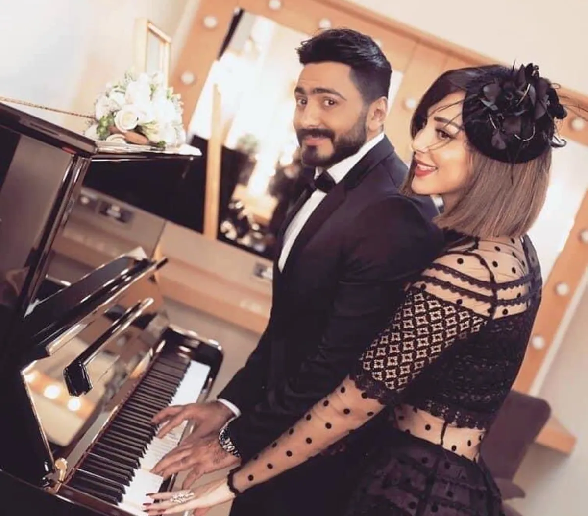 تامر حسني وبسمة بوسيل - الصورة من حساب تامر حسني على الفيس بوك