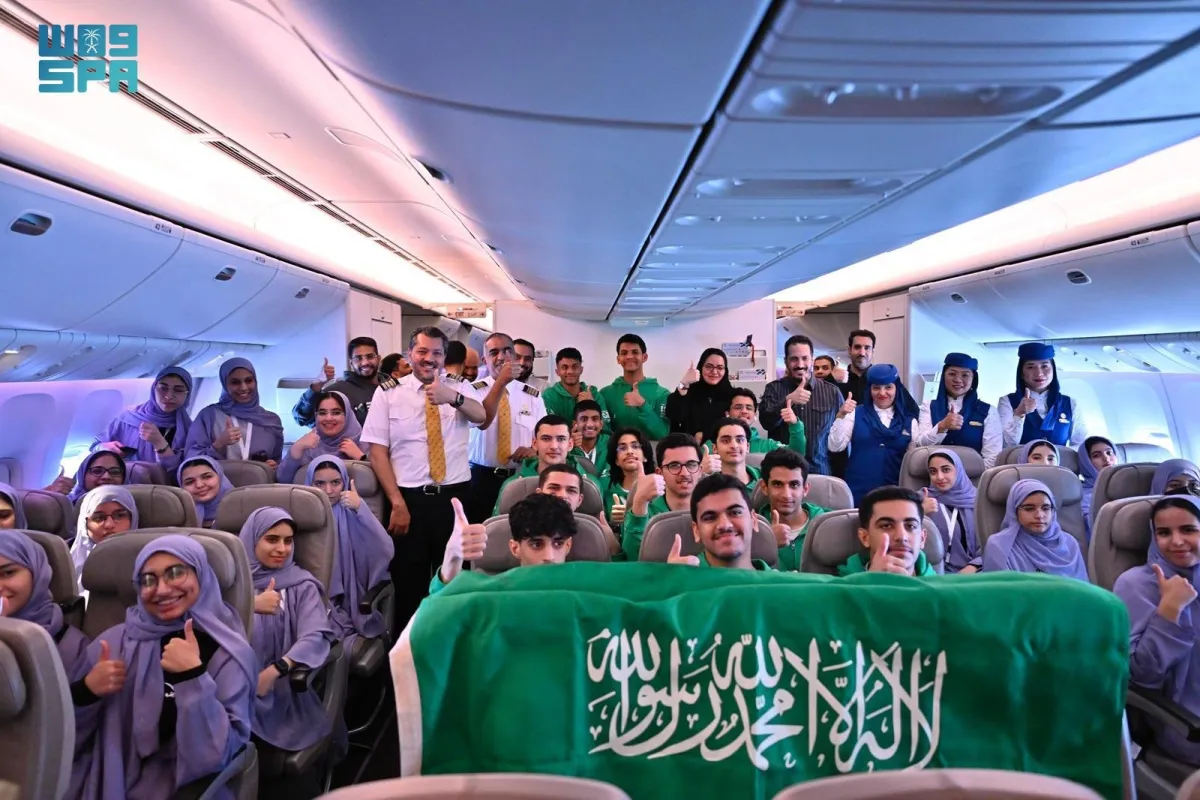 المنتخب السعودي للعلوم والهندسة يصل إلى مدينة لوس أنجلوس. الصورة من وكالة الأنباء السعودية was
