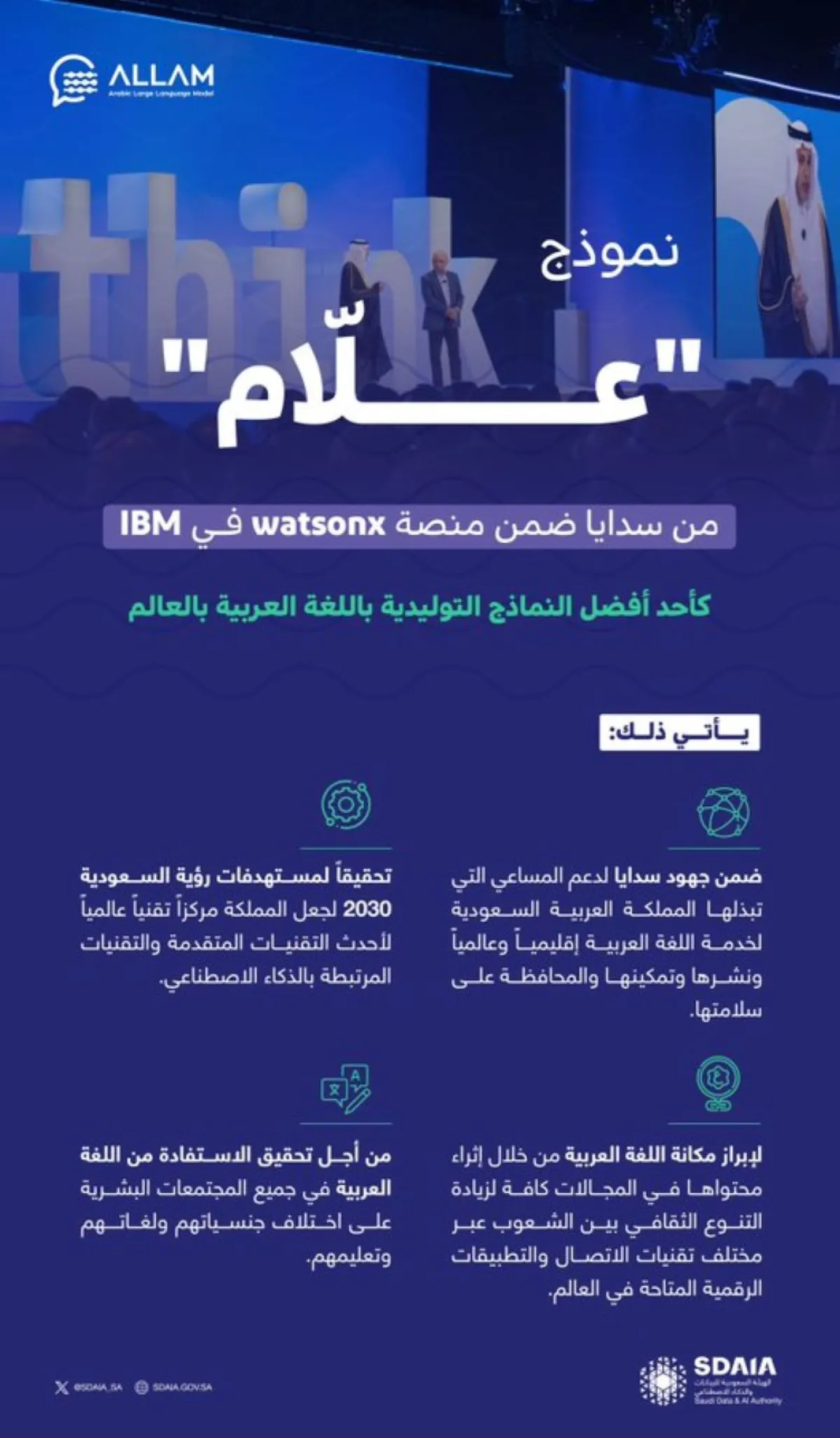 إدراج نموذج "علّام" التوليدي للغة العربية ضمن منصة IBM Watsonx"