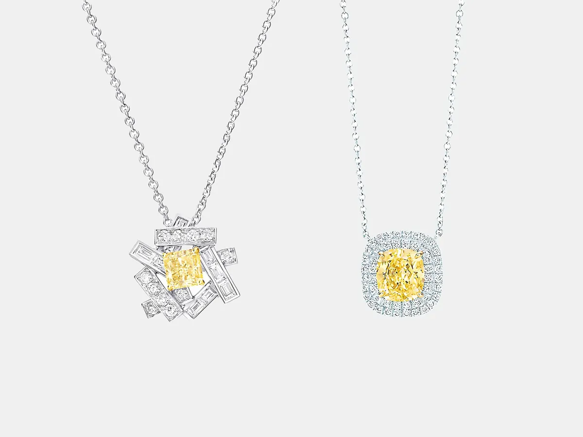 قلادات مرصوفة بالألماس الأبيض والأصفر للعروس