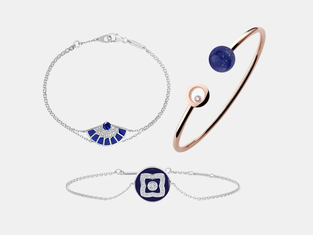 أساور مرصعة بالأحجار الزرقاء 