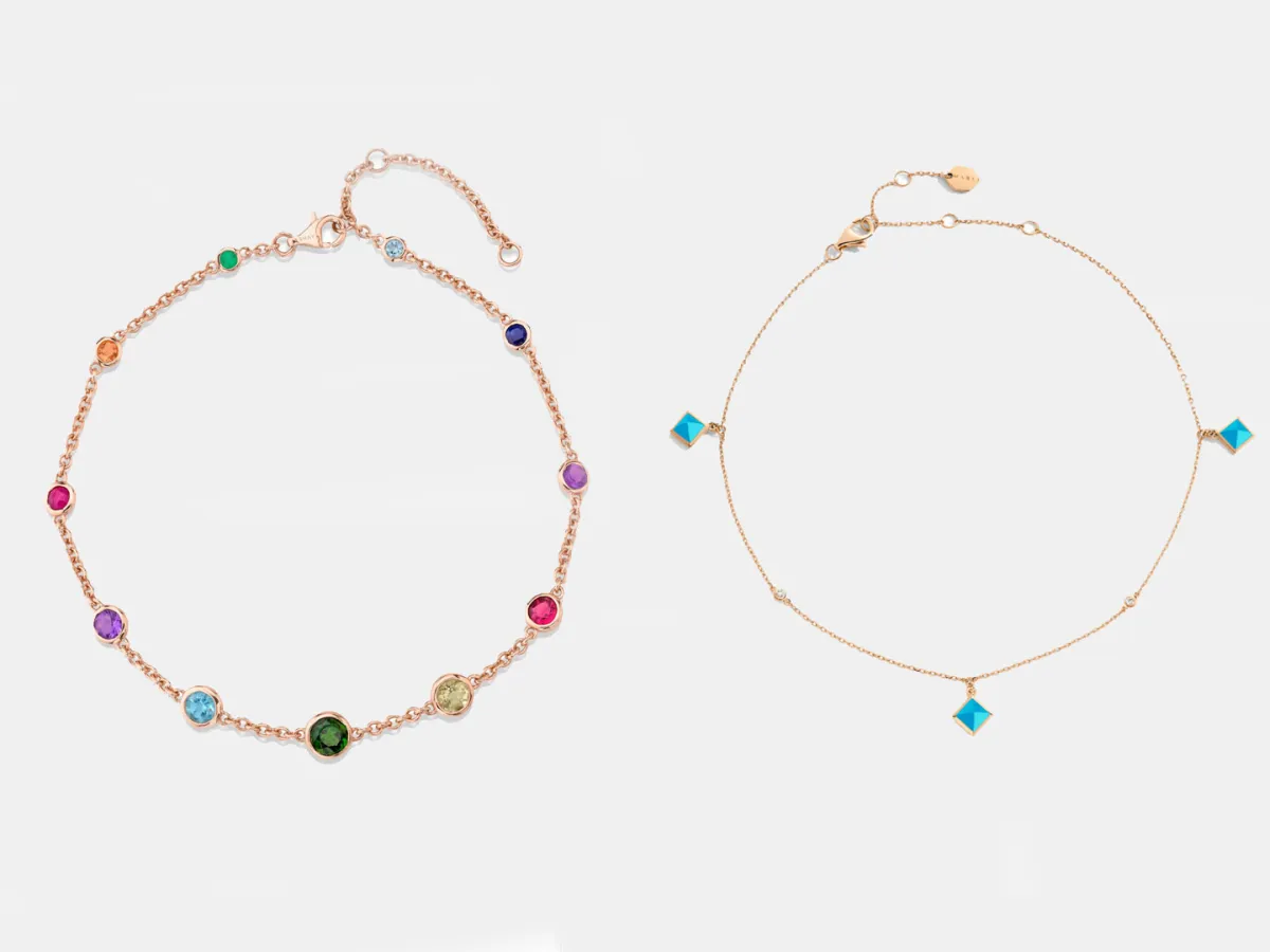 خلخال Cleo Charm من مارلي نيويورك Marli New York وخلخال ذهب وردي مرصع بأحجار كريمة ملونة من شاي Shay