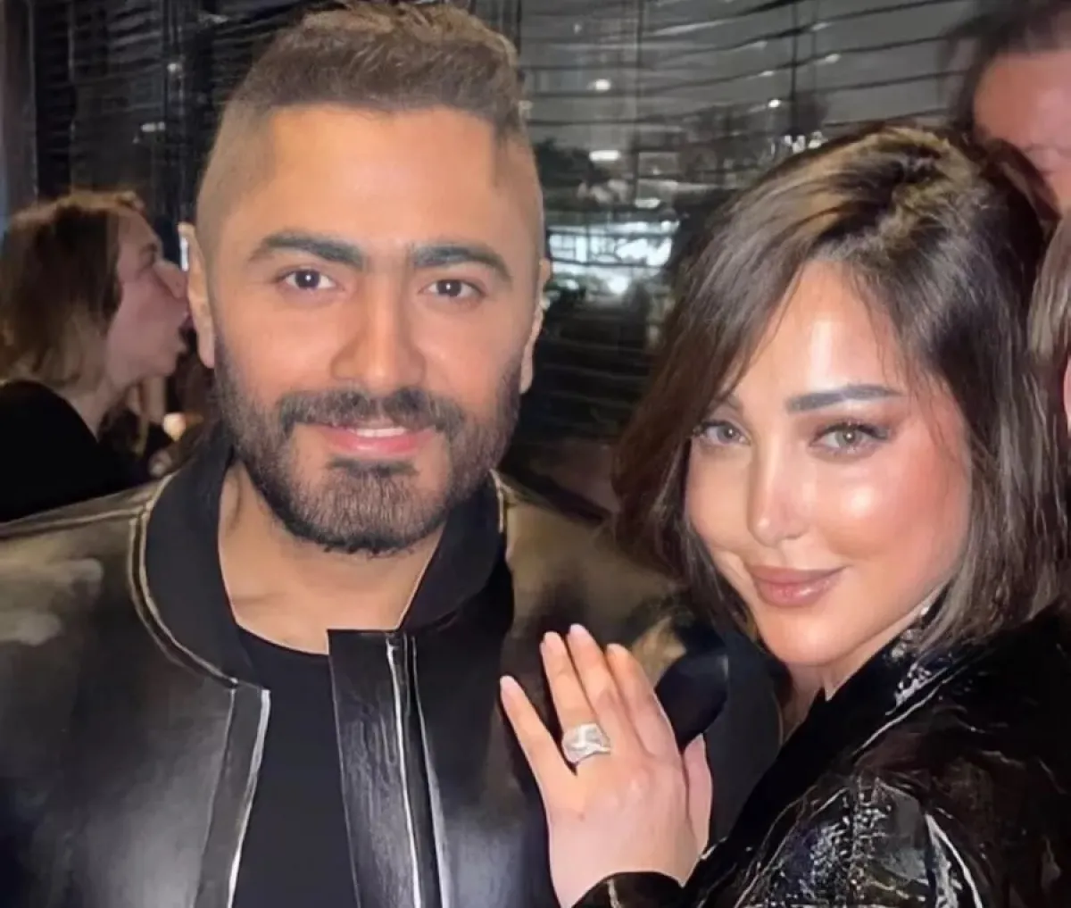 بسمة بوسيل وتامر حسني - الصورة من حساب تامر حسني على الفيس بوك