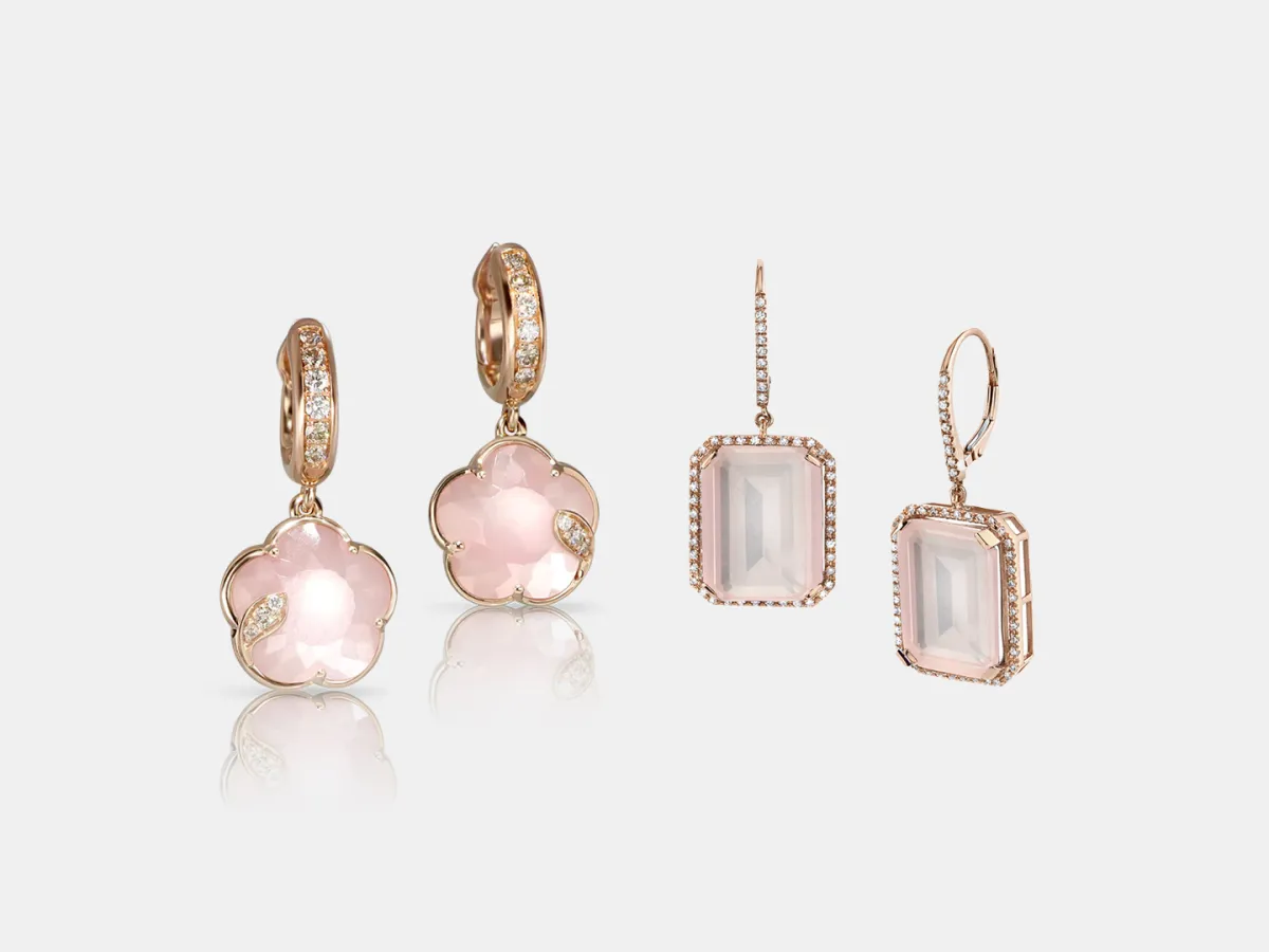 أقراط مرصوفة بأحجار باللون الوردي 