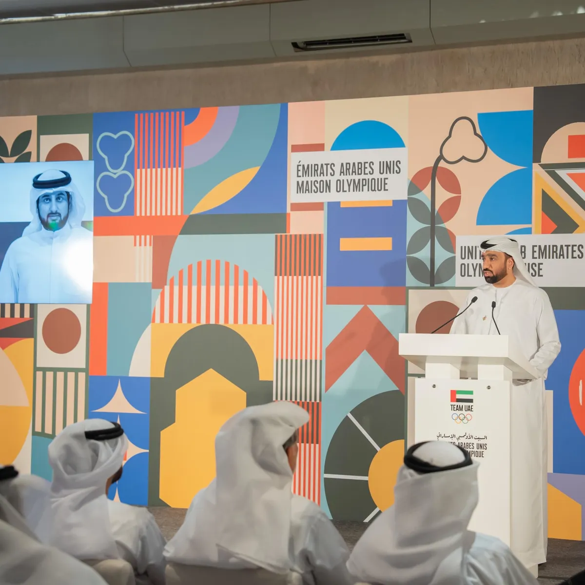 خلال مؤتمر إعلان اللاعبين الإماراتيين المشاركين في أولمبياد باريس- الصورة من حساب اللجنة الأولمبية الإماراتية على منصة إكس