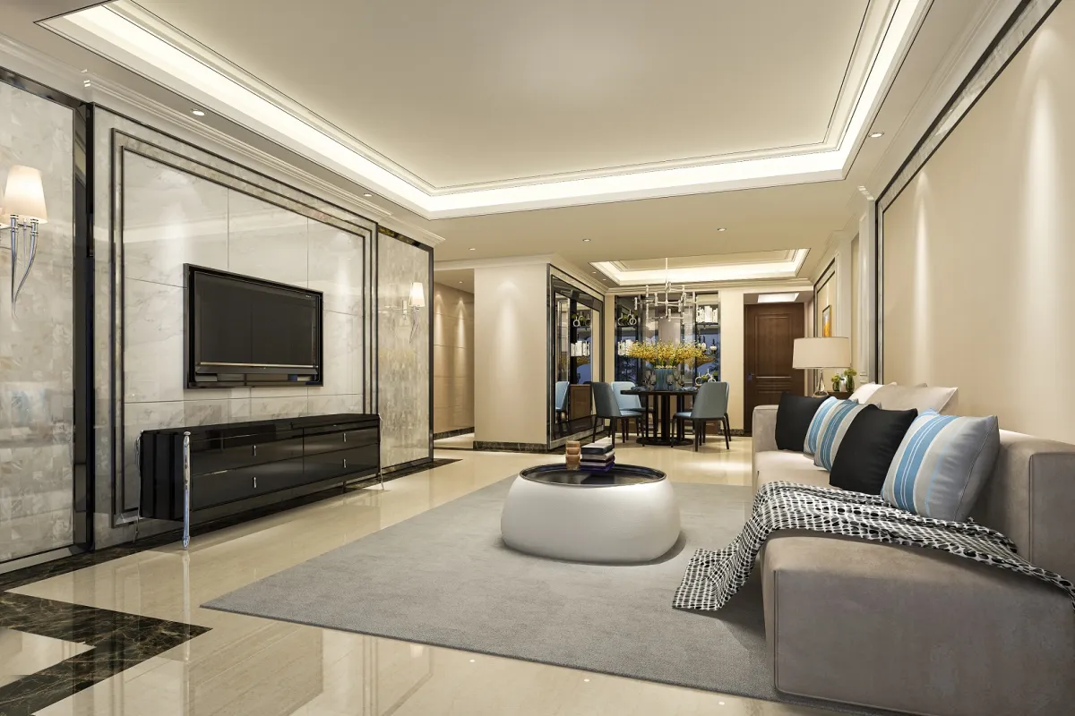 منطقة معيشة مفتوحة  مودرن في المنزل