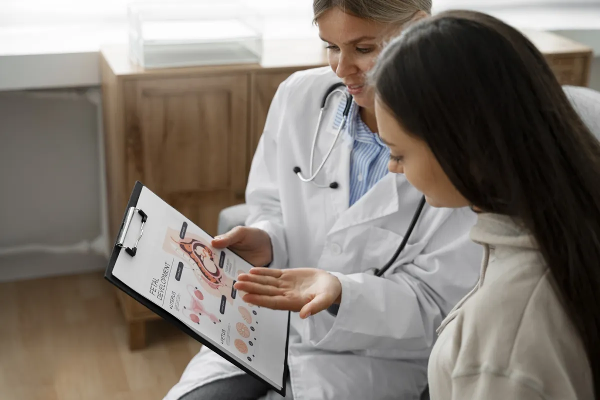 صورة لطبيبة تفحص امرأة