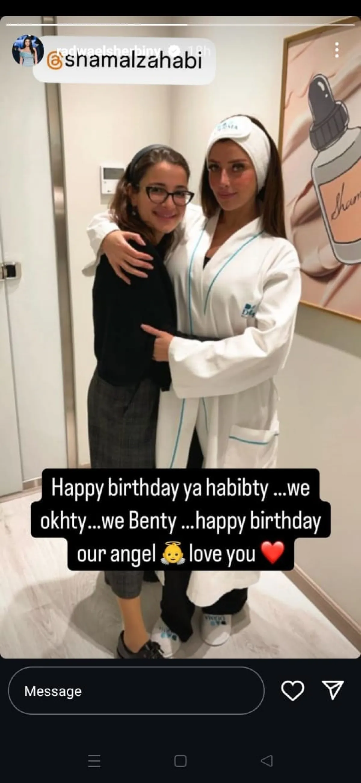 رضوى الشربيني تحتفل بيوم ميلاد شام الذهبي - الصورة من خاصية القصص القصيرة بحساب رضوى على إنستغرام