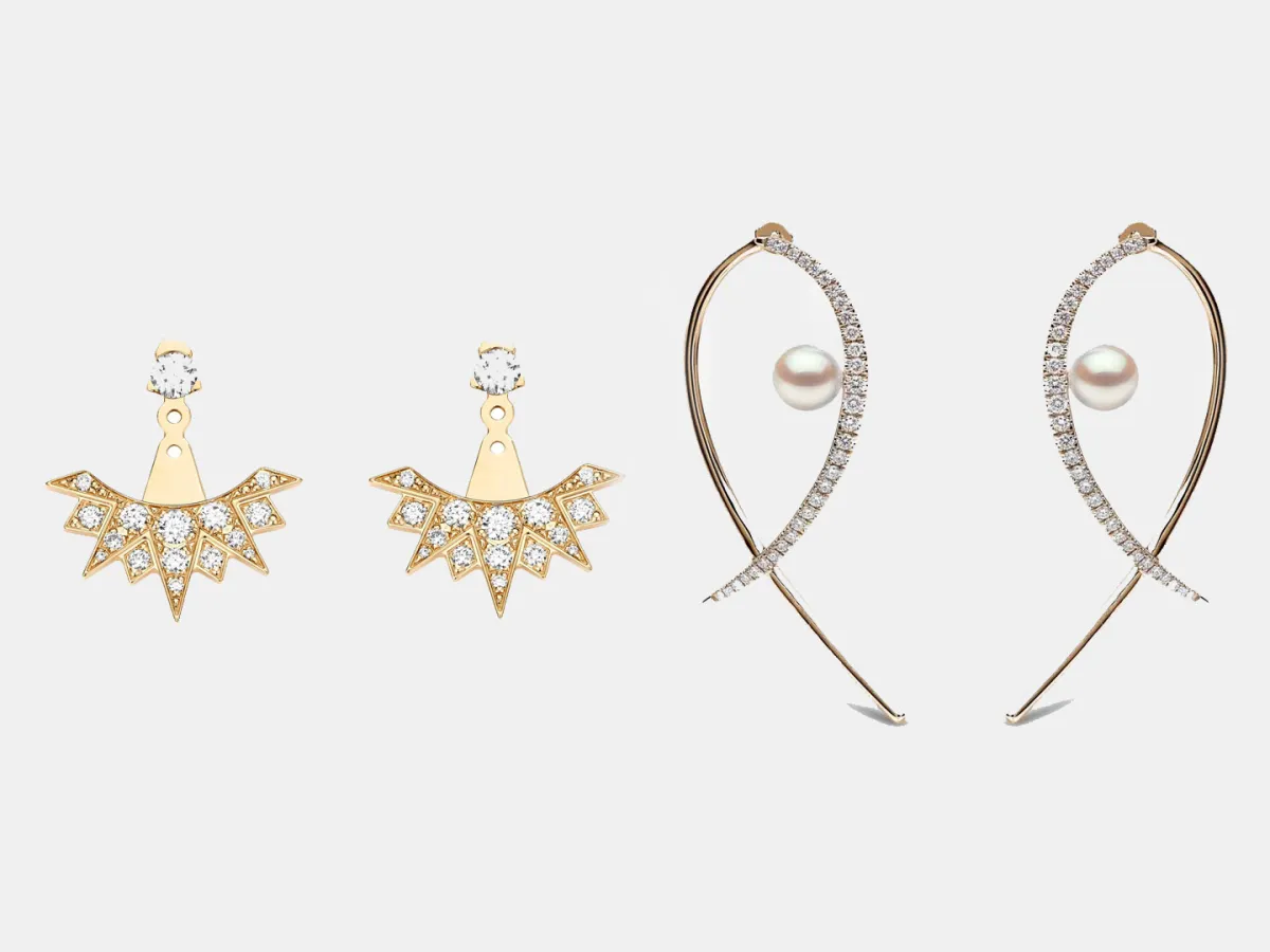 أقراط Sleek Floating من يوكو لندن Yoko London وأقراط Piaget Sunlight من بياجيه Piaget