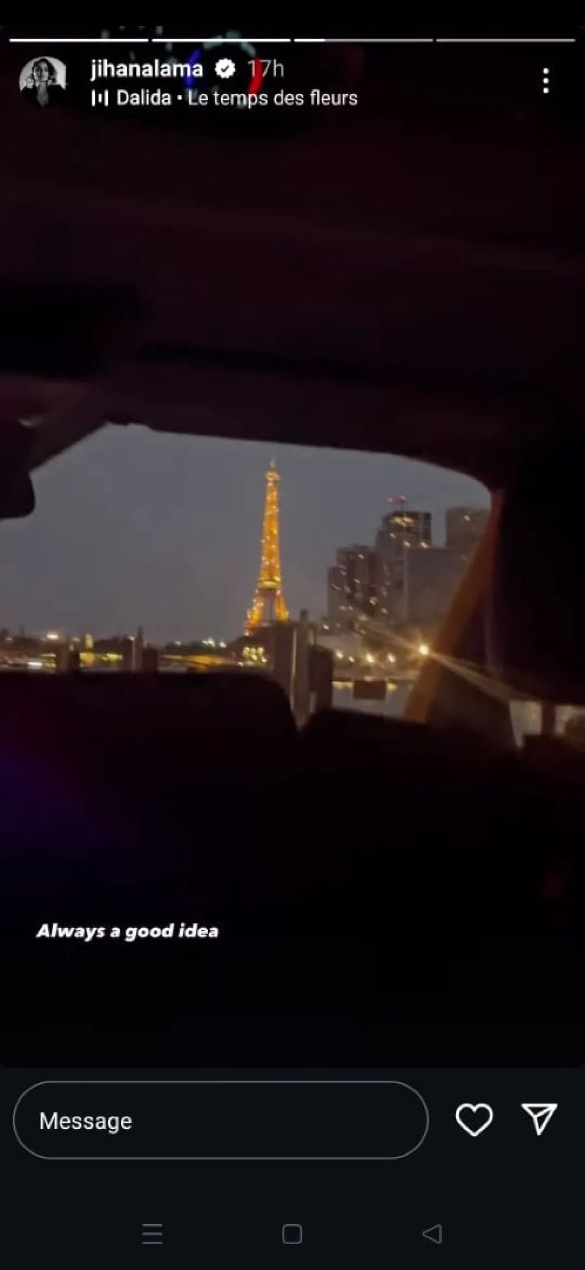 جيهان علامة من باريس- الصورة من خاصية القصص القصيرة بحسابها على إنستغرام