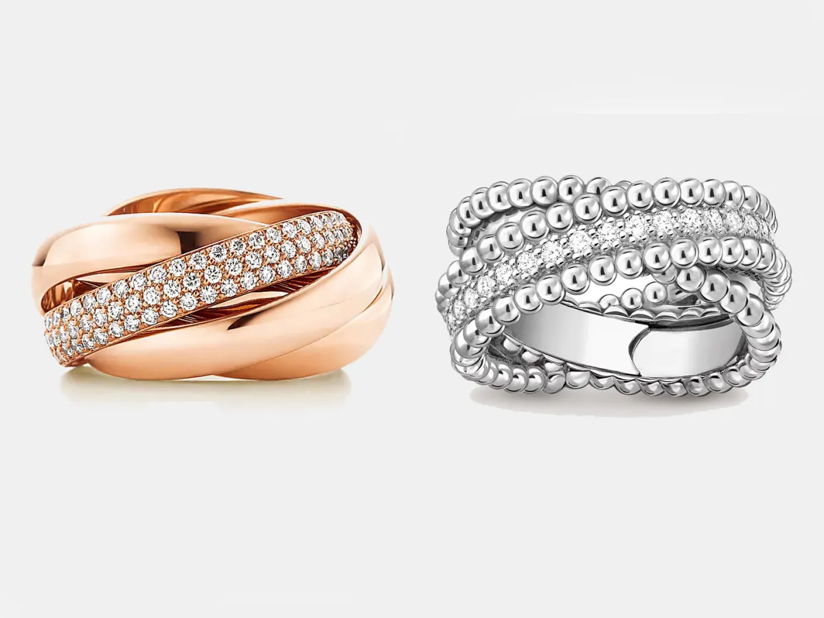 خاتم Perlée diamonds duo من فان كليف أند آربلز  Van Cleef & Arpels وخاتم Paloma's Melody من تيفاني آند كو Tiffany & Co