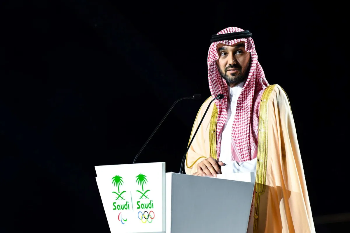 وزير الرياضة السعودي الأمير عبدالعزيز بن تركي بن فيصل خلال كلمته في حفل الافتتاح- الصورة من واس 