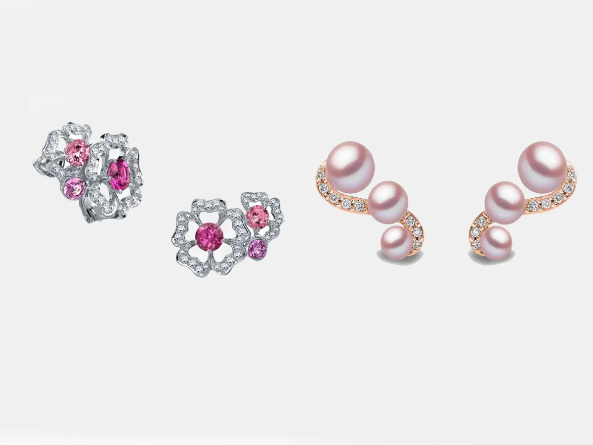 أقراط Sleek من يوكو لندن Yoko London وأقراط Tudor Rose Petal من جيرارد Garrard