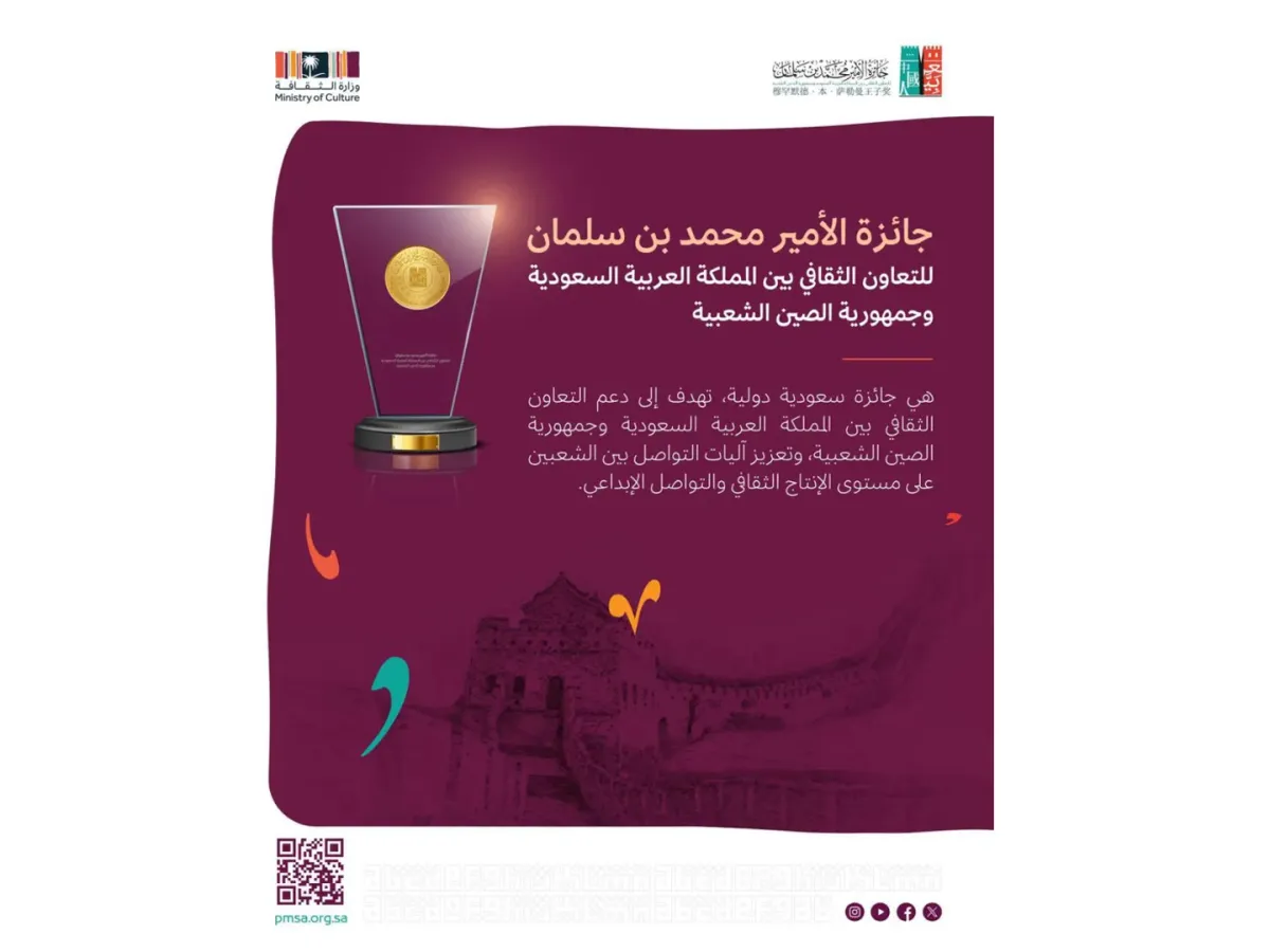 جائزة الأمير محمد بن سلمان للتعاون الثقافي بين المملكة العربية السعودية وجمهورية الصين الشعبية - مصدر الصورة وزارة الثقافة