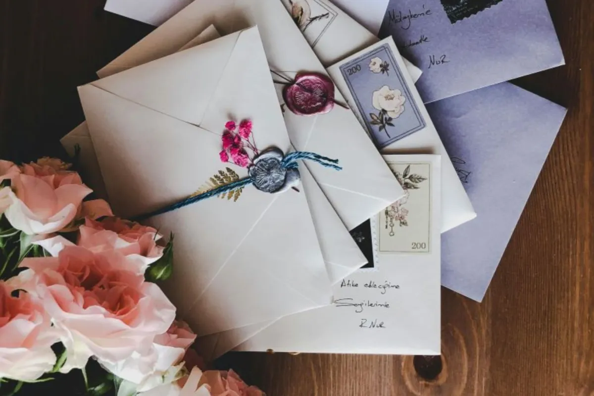 مجموعة من رسائل الحب الكلاسيكية تحيط بها الزهور