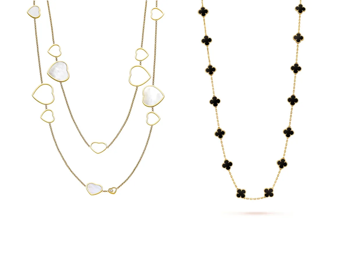 سلسلة Vintage Alhambra من فان كليف أند آربلز  Van Cleef & Arpels وسلسلة Happy Hearts من شوبارد Chopard