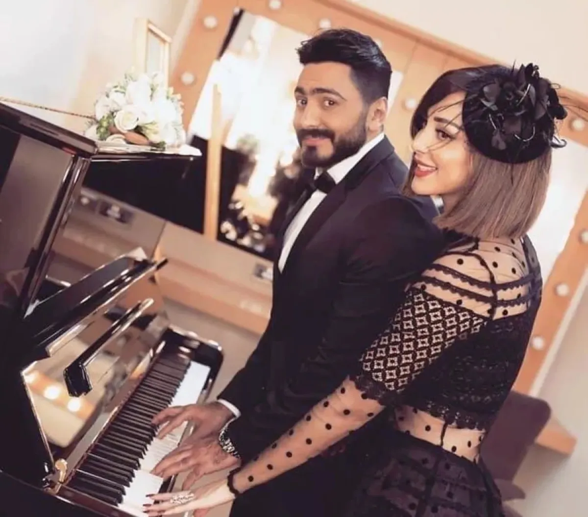 بسمة بوسيل وتامر حسني- الصورة من حساب الفنان تامر حسني بالفيسبوك 