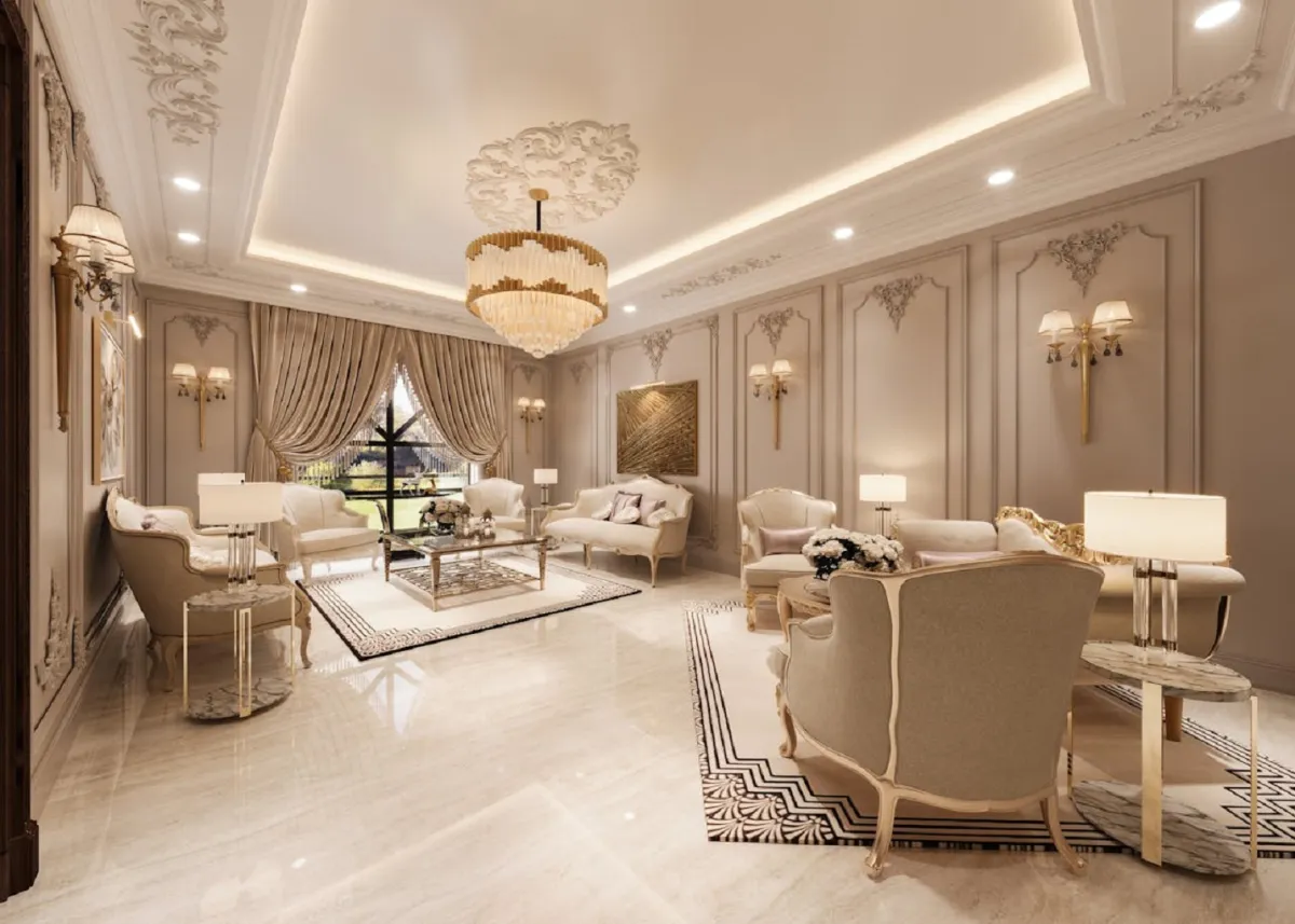 صالون منزلي يتبع الطراز الكلاسيكي