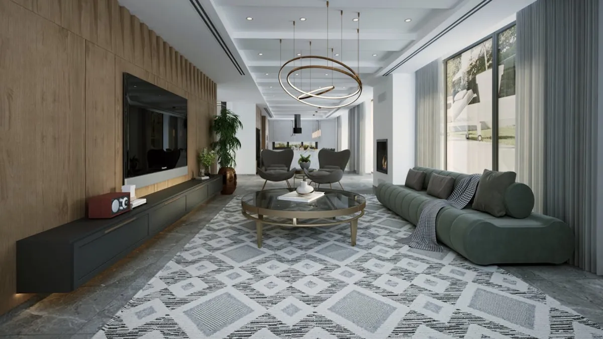 مجلس منزلي مؤثث، مع سجاد وستائر 