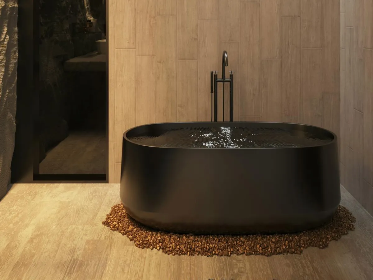 حمام منفذة تصاميمه باستخدام مواد طبيعية