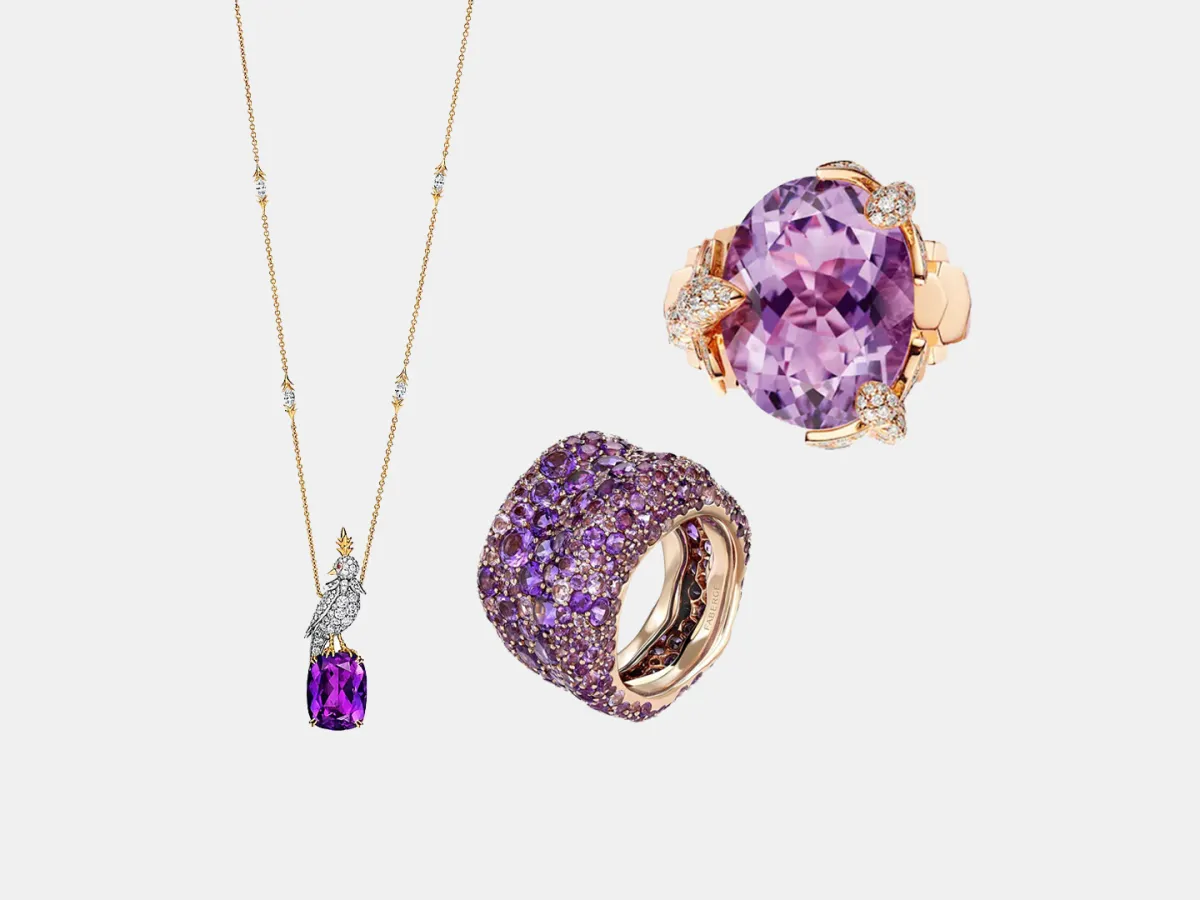 مجوهرات مرصوفة بحجر الأميثيست ليوم الحب