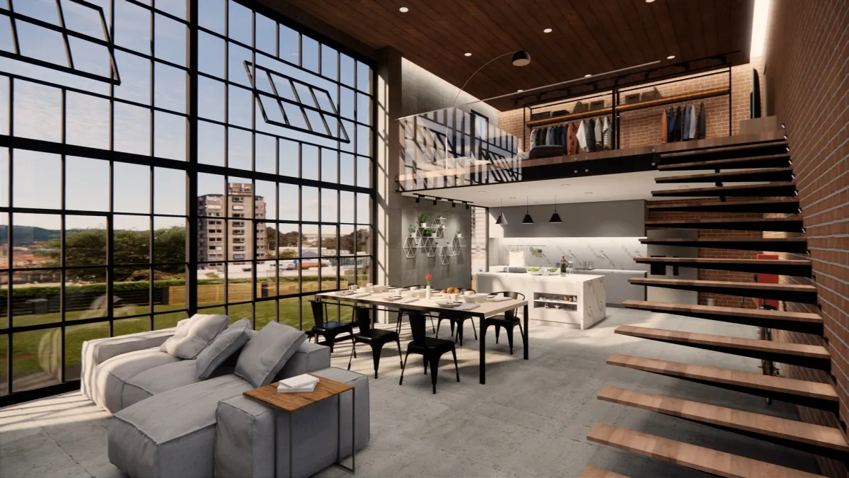 شقة مصممة ديكوراتها بالاستلهام من أسلوب التصميم الصناعي الأنيق