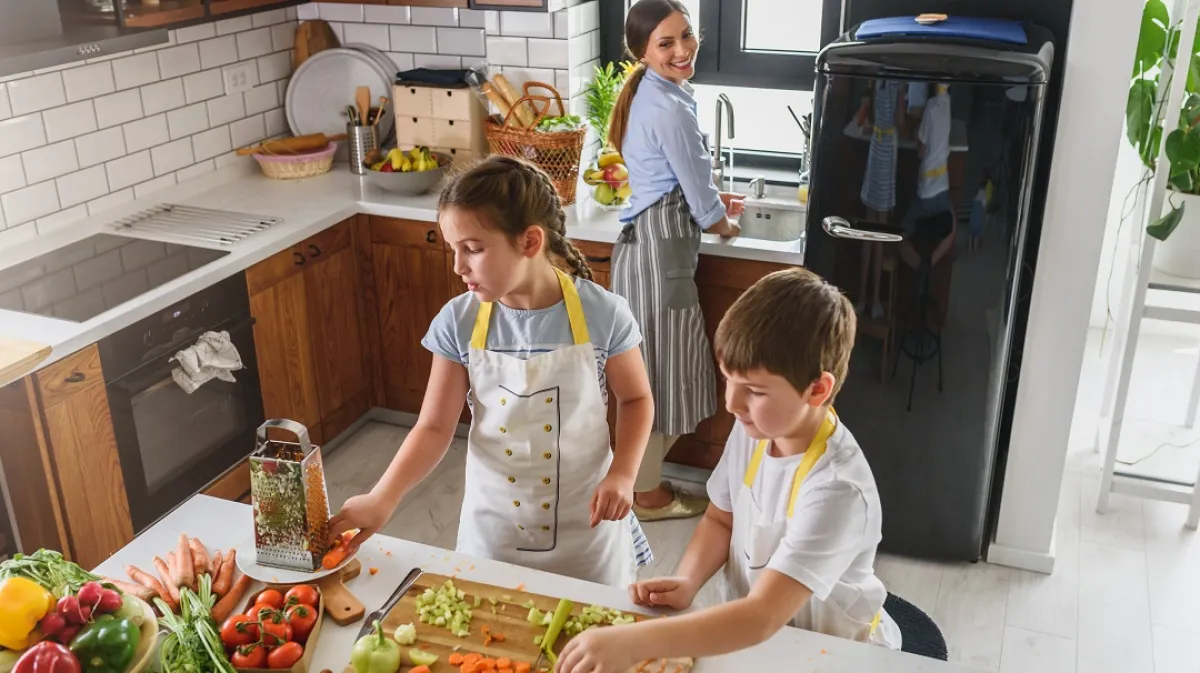 صورة لعائلة داخل المطبخ