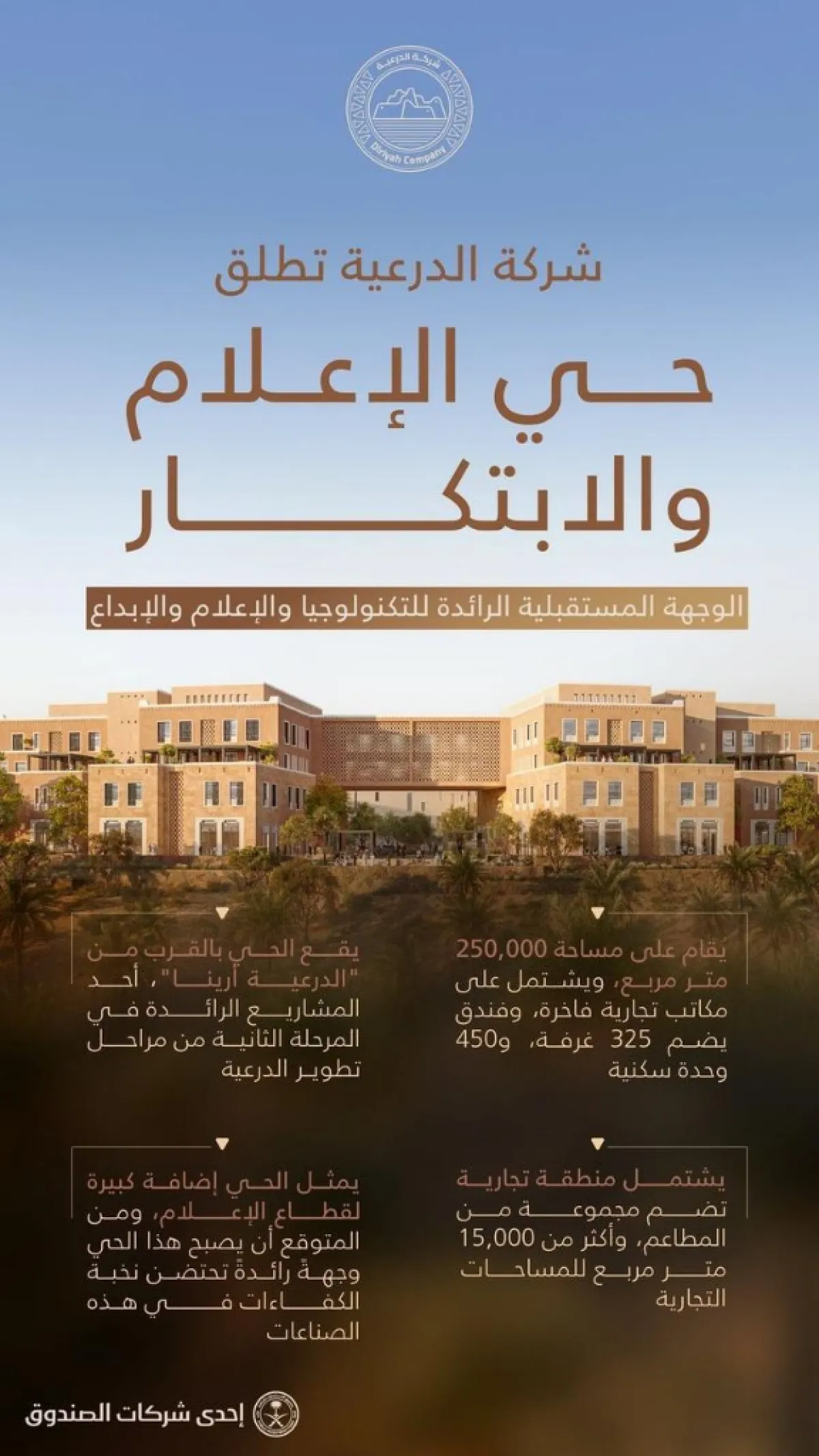 يقع حي الإعلام والابتكار الحي بالقرب من الدرعية أرينا