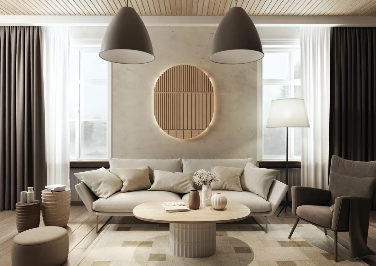 غرفة معيشة ذات ألوان هادئة