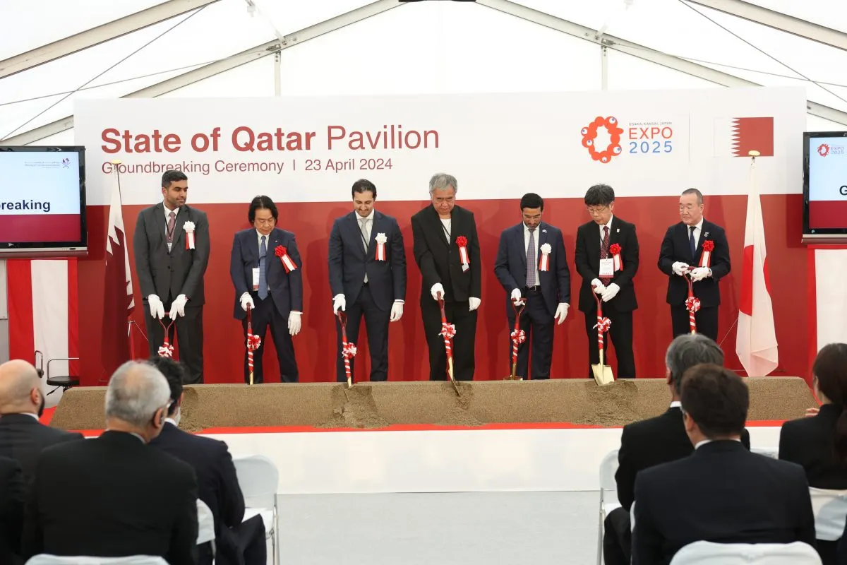 لحظة وضع حجر أساس جناح قطر في إكسبو أوساكا 2025. الصورة من الحساب الرسمي لغرفة التجارة والصناعة القطرية
