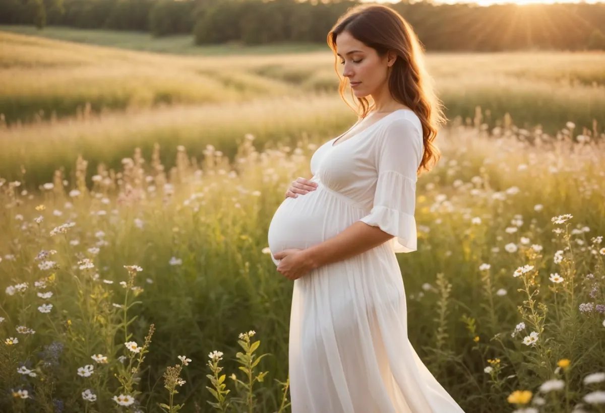 صورة لحامل تسير وسط الخضرة