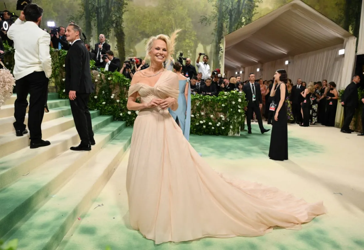 باميلا أندرسون في حفل ميت غالا بمتحف متروبوليتان للفنون في نيويورك (Pamela Anderson at Met Gala at the Metropolitan Museum of Art in New York). مصدر الصورة: Angela WEISS / AFP