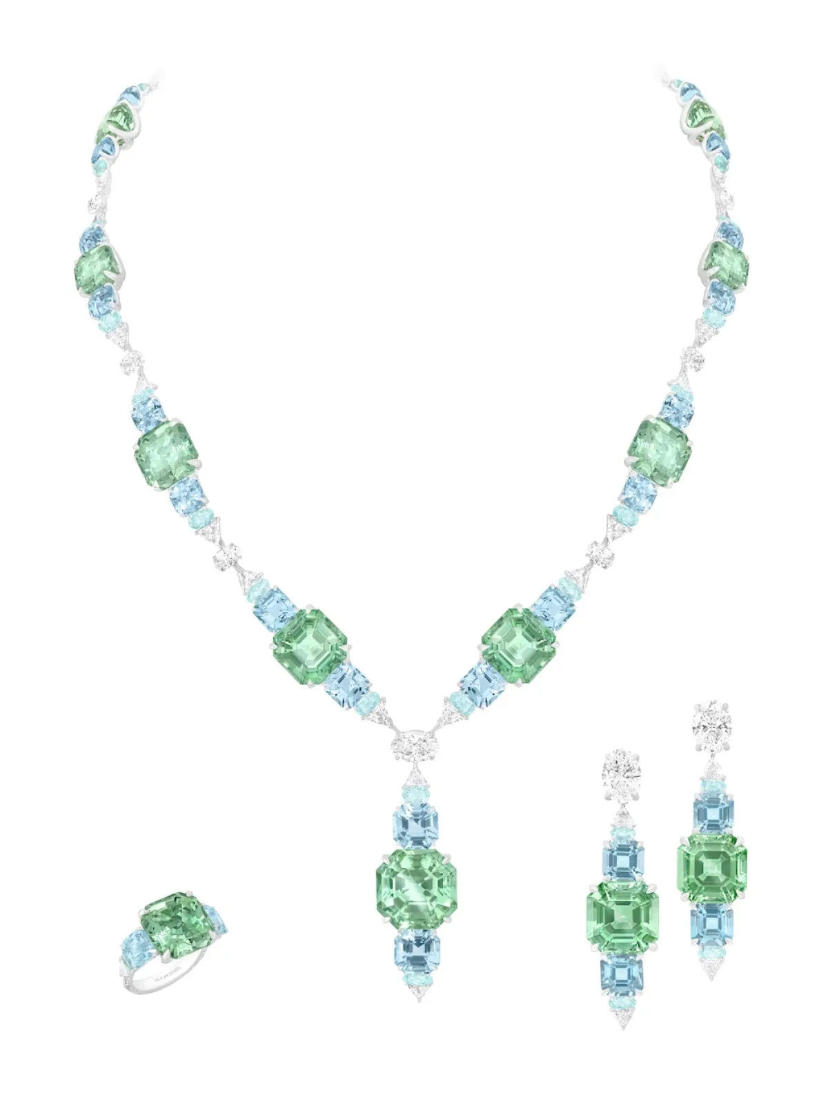 طقم Lirya من التورمالين، والأكوامارين، والبارايبا