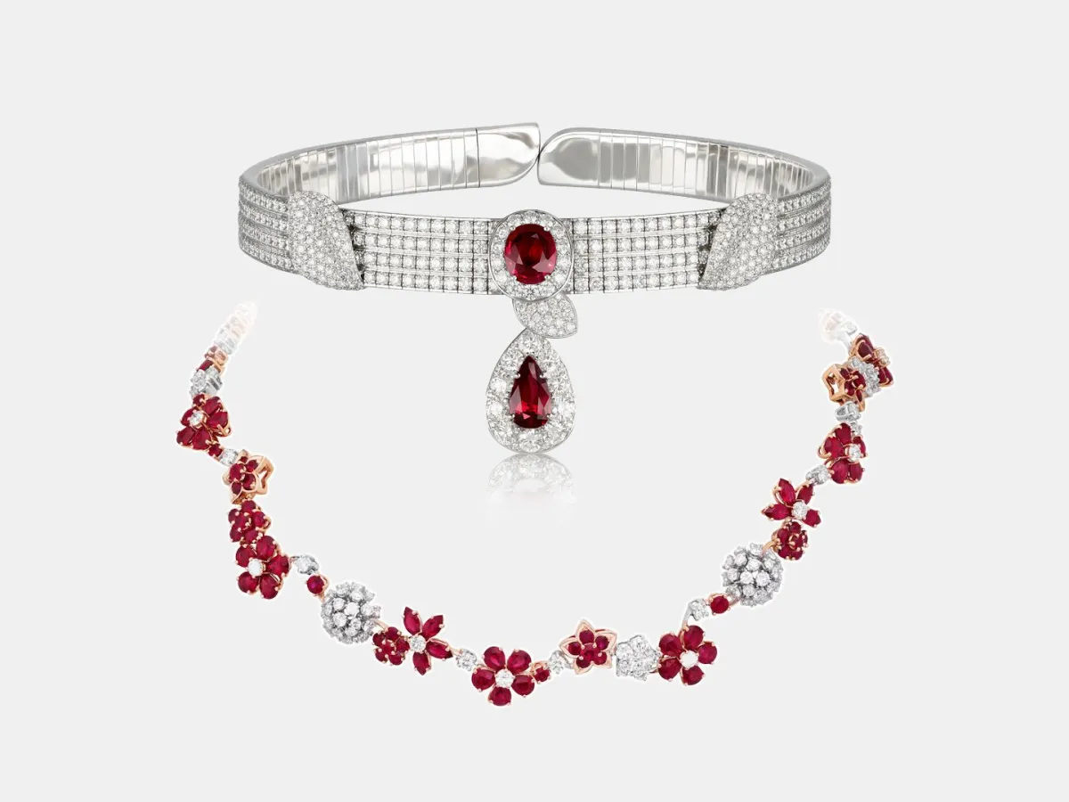 عقود مرصوفة بالياقوت الأحمر لعروس صيف 2025