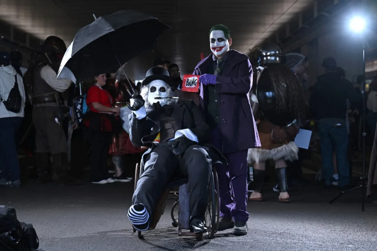 الجوكر والبطريق من عالم مدينة جوثام – مصدر الصورة Photo by ROY ROCHLIN / GETTY IMAGES NORTH AMERICA / Getty Images via AFP