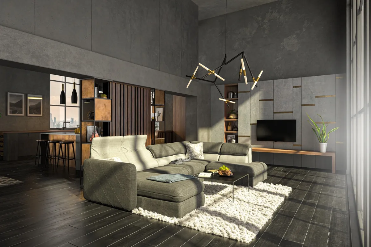 منطقة معيشة مفتوحة مع ثريا جميلة