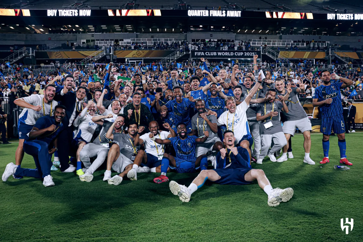 فرحة الهلال بالفوز على مان سيتي والتأهل لربع نهائي مونديال الأندية 2025 – الصورة من حساب نادي الهلال الرسمي على منصة إكس