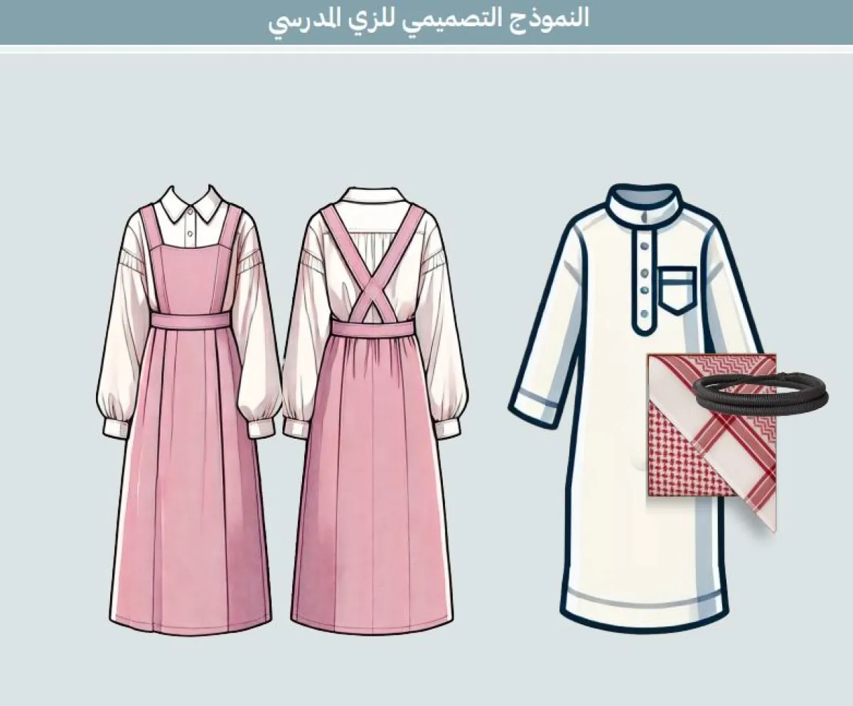 تصميم توضيحي للزي المدرسي للمرحلة الابتدائية - الصورة من الدليل الإرشادي لضوابط الزي المدرسي بالسعودية