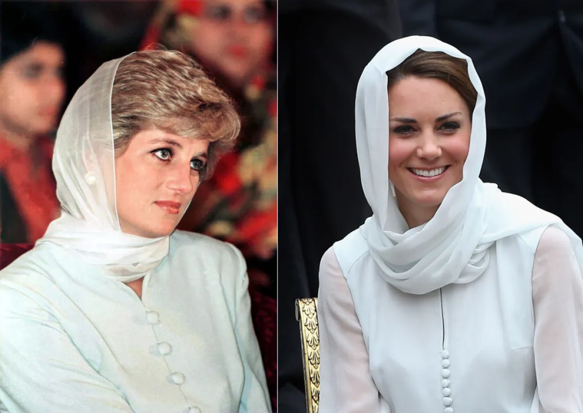 صورة مقارنة لإطلالة الأميرتين كيت ميدلتونKate Middleton والأميرة ديانا Princess Diana- (مصدر الصورة Chris Jackson/Getty Images )