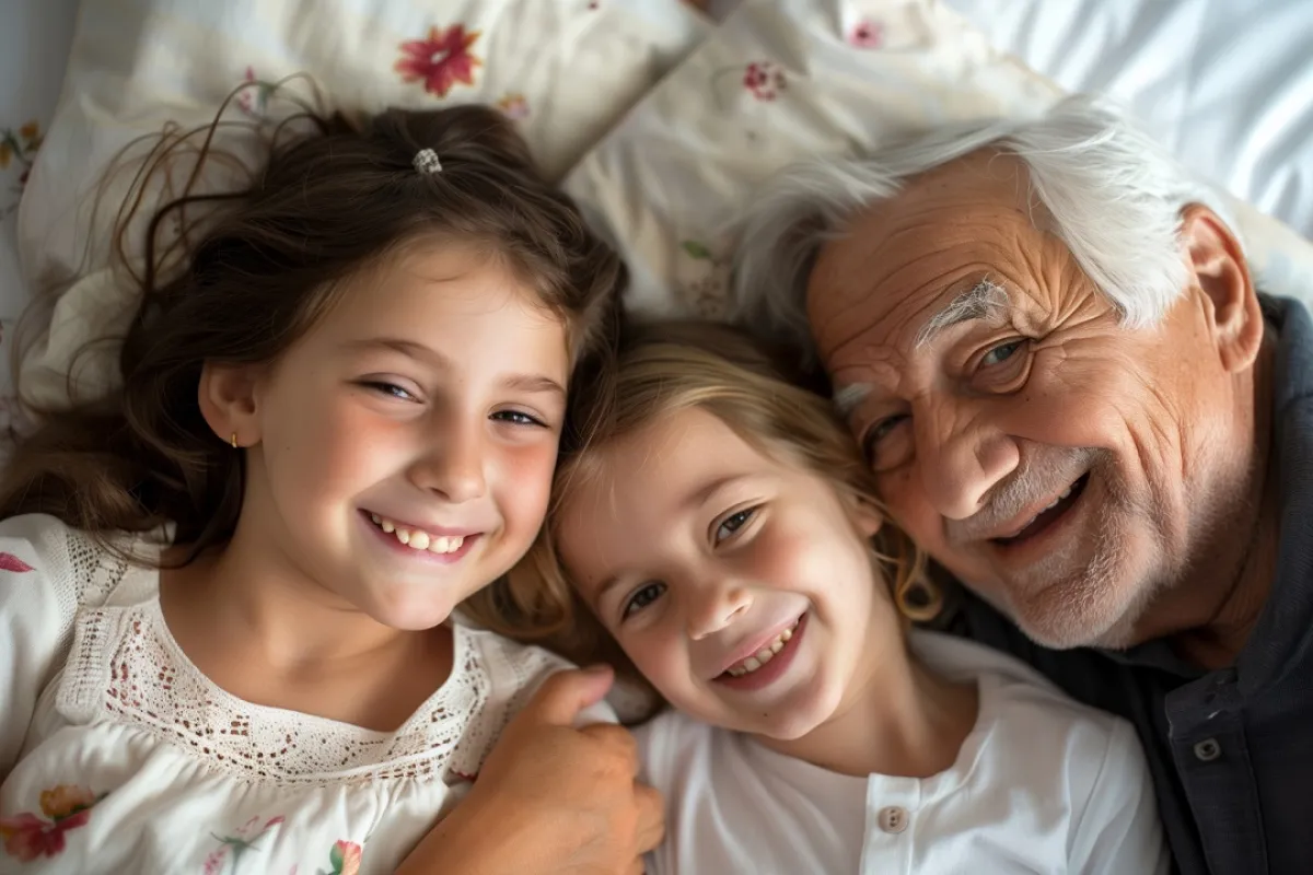 صورة للجد وحفيدتيه