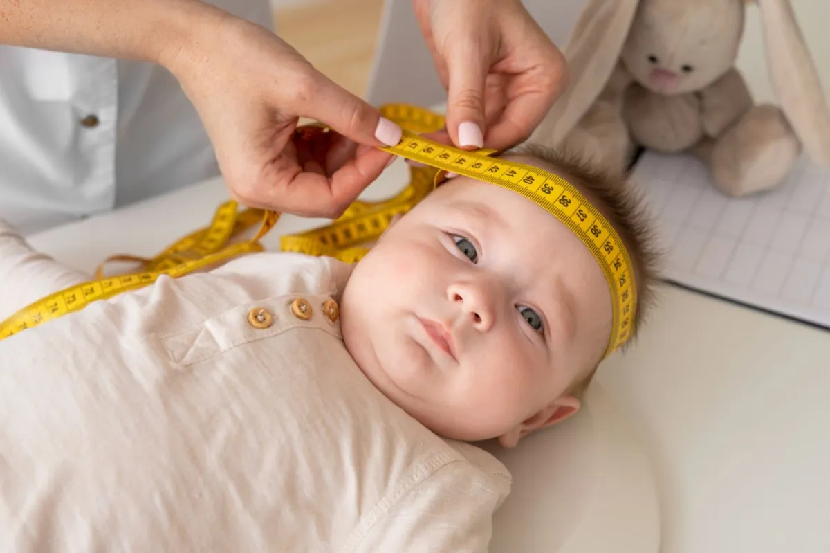 صورة لأم تقيس محيط رأس طفلها