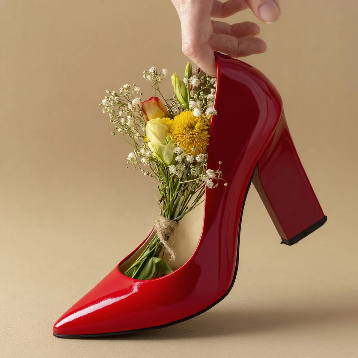 حذاء نسائي أحمر لماع